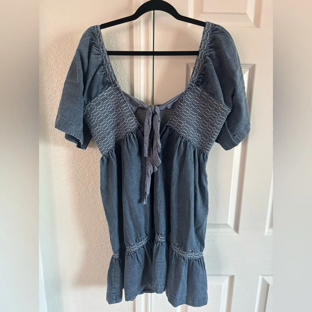 Free People Easy to Love Denim Mini Dress‎ Size L - Picture 3 of 7